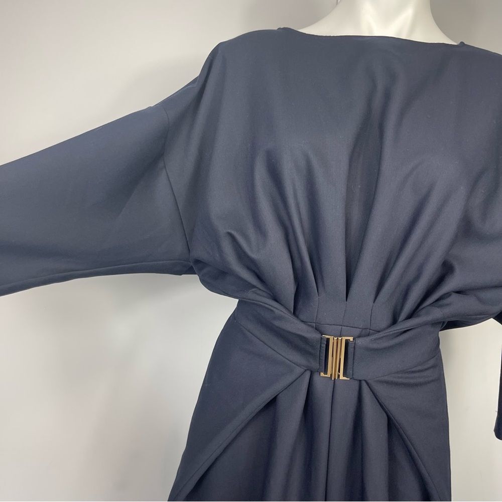 BGL Belong Genteel Navy Wrap Dress Boatneck Midi Knee Length Belted Work Dress S - Picture 7 of 16
